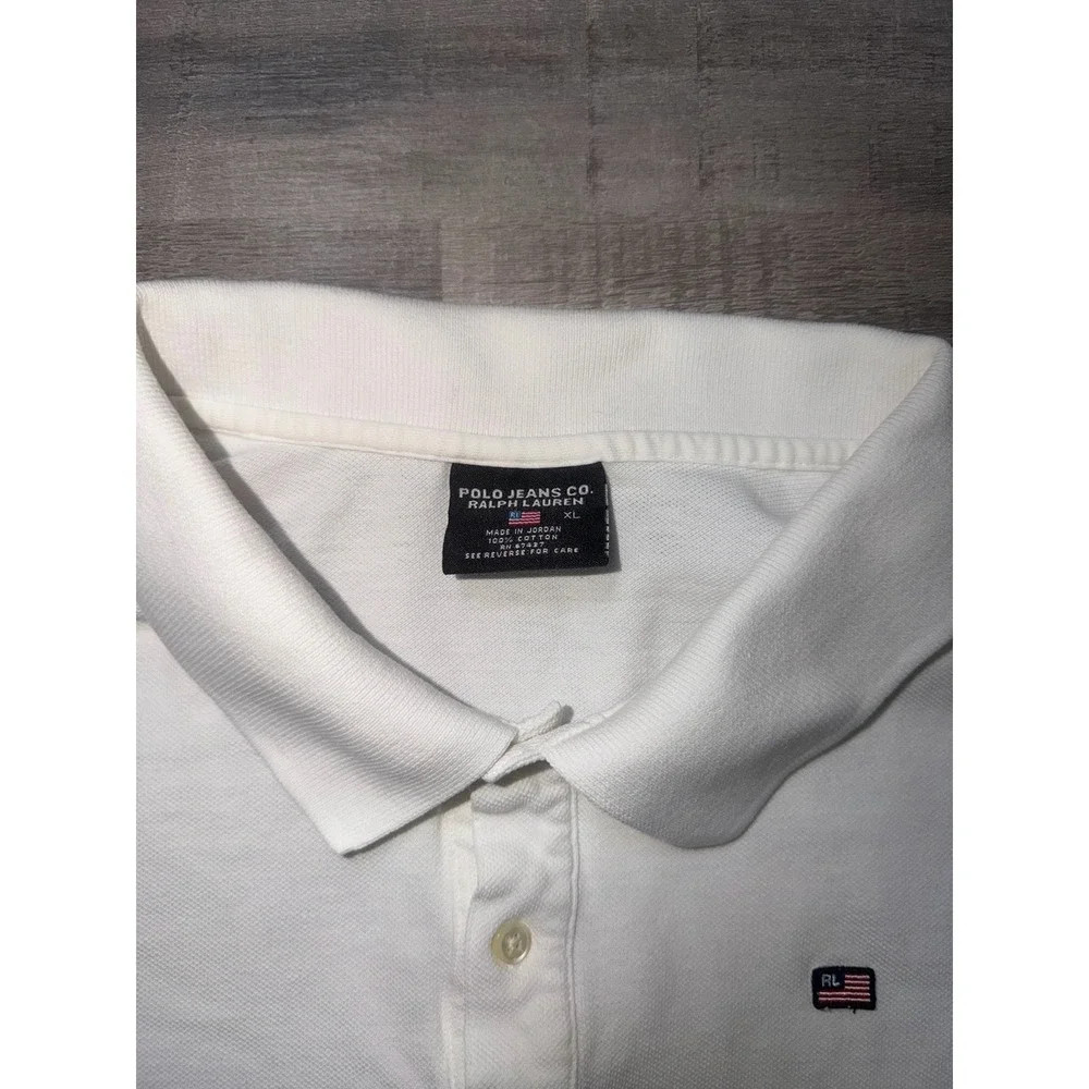 Vintage 90s Ralph Lauren Polo Jeans Co Polo Shirt Size L White Short Sleeve